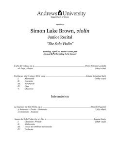 Degree Recital: "The Solo Violin", Simon Luke Brown